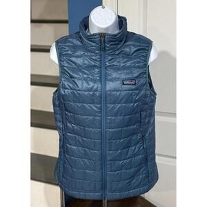 Women's Medium Patagonia Nano Puff Insulated Vest Full Zip Jacket Blue Nylon!